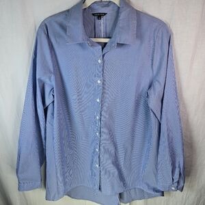 Hannah Womens_Longsleeve Buttondown Shirt RN103715 Size Large Blue Pinstripe